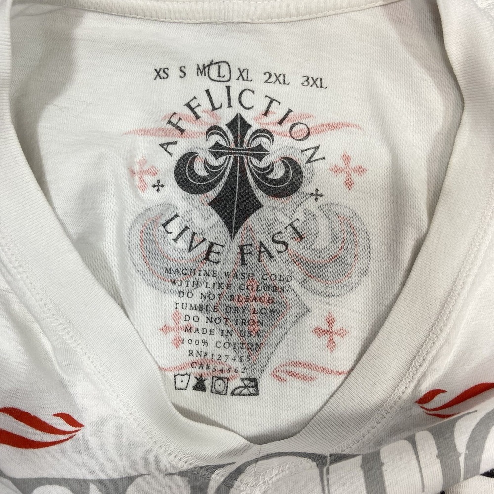 Affliction T-Shirt Men's Large White Live Fast Graphic Short Sleeves Y2K - Picture 7 of 11